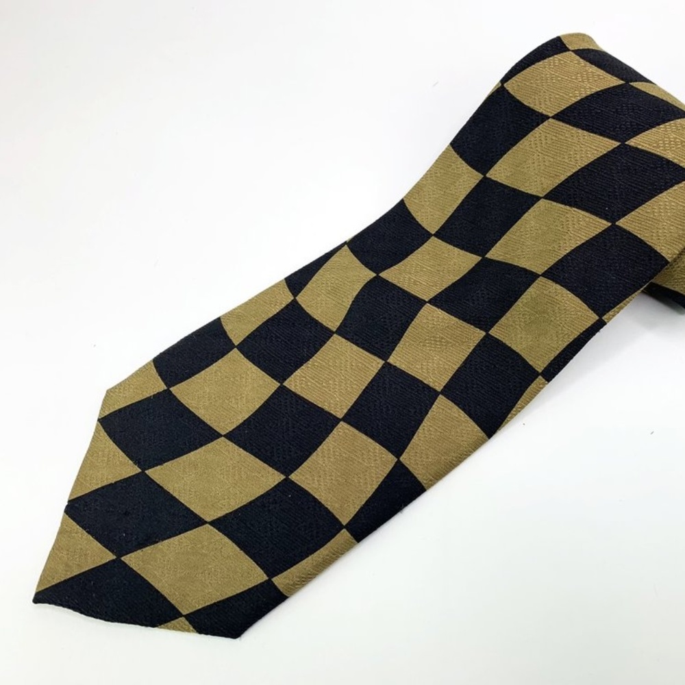 Bugatchi Tie All Silk Black Gold Checkered Pattern